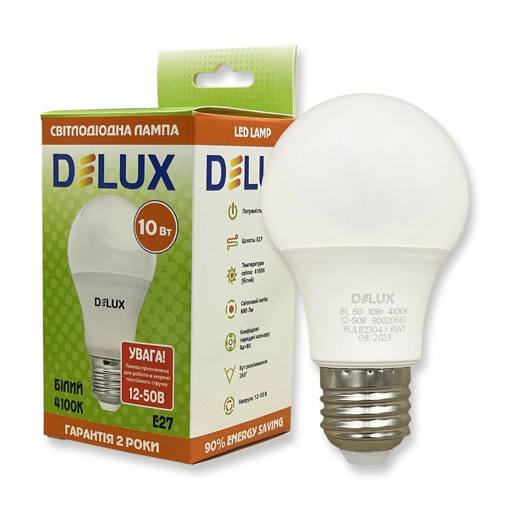 Світлодіодна LED лампа DELUX BL60 10W E27 4100K 680Лм 12-50V 90020661 110х60х60мм