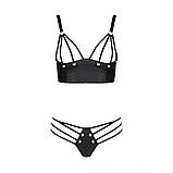Комплект з екошкіри Passion Malwia Bikini для жінок великих розмірів з відкритим бра та трусиками для інтимних, фото 3