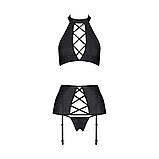 Комплект екошкіри Passion Nancy Set 6XL/7XL для романтичного вечора топ пояс для панчох з відкритим доступом, фото 3