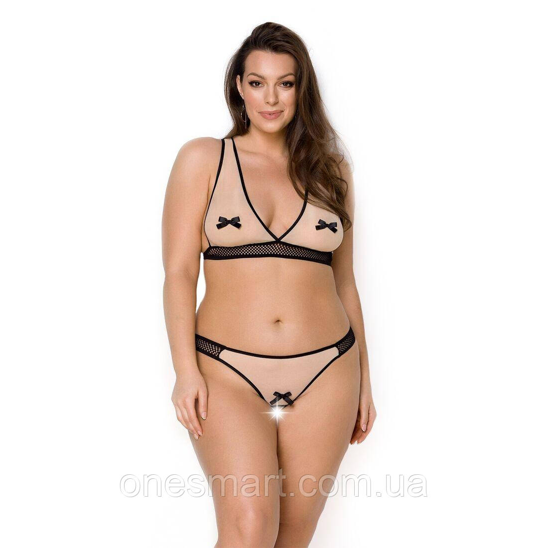 Комплект білизни Passion VIENA SET 6XL/7XL для жінок з глибоким декольте та стрінгами з доступом, фото 1