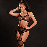 Комплект бодістокінг JSY Твоя Луїза топ панчохи стоки для сексуального образу чорна сітка, фото 3