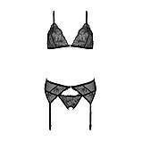 Комплект білизни Passion DELIENA SET чорний з відкритим доступом для жінок L/XL ліф стрінги пояс для панчох, фото 4