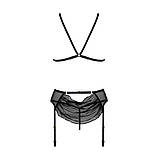 Комплект білизни Passion DELIENA SET чорний з відкритим доступом для жінок L/XL ліф стрінги пояс для панчох, фото 5