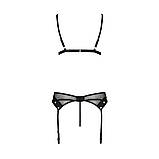 Комплект білизни Passion NESSY SET чорний для жінок бюстгальтер пояс для панчіх стрінги еротична білизна, фото 4