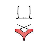 Комплект білизни Passion PEONIA SET XXL/XXXL червоний для жінок еротична білизна з мереживом та стрінгами, фото 4