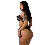 Сітчастий комплект білизни з воланами топ та стрінги для інтимних зустрічей та вечірок стильний та спокусливий, фото 2