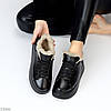 Шкіряні зимові прошиті чорні кросівки натуральна шкіра флотар на платформі, фото 2