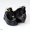 Шкіряні зимові прошиті чорні кросівки натуральна шкіра флотар на платформі, фото 5