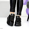 Шкіряні зимові прошиті чорні кросівки натуральна шкіра флотар на платформі, фото 3