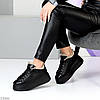 Шкіряні зимові прошиті чорні кросівки натуральна шкіра флотар на платформі, фото 9
