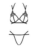 Еротичний комплект зі стрепу Obsessive Badossa бюстгальтер і стрінги для сексуальних образів чорний L/XL, фото 5