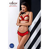 Комплект білизни Passion Exclusive CHERRY SET відкритий ліф та трусики-спідничка для сміливих жінок червоний, фото 3