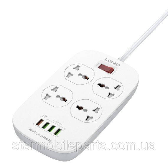 Мережевий зарядний пристрій подовжувач Ldnio SC4407 4 USB 4 розетки 2m білий, фото 1