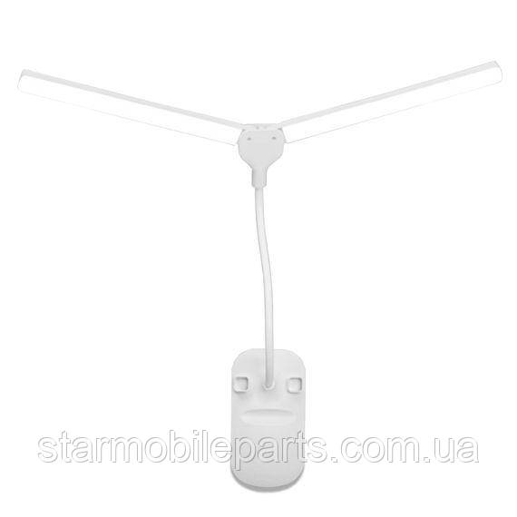 Настільна USB LED лампа гнучка, подвійна з акумулятором та прищіпкою біла, фото 1