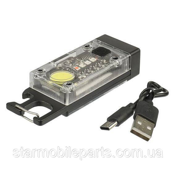 LED ліхтарик акумуляторний S030-5 з додатковим бічним підсвічуванням 500 mAh, магнітним кріпленням та сонячною панеллю black, фото 1