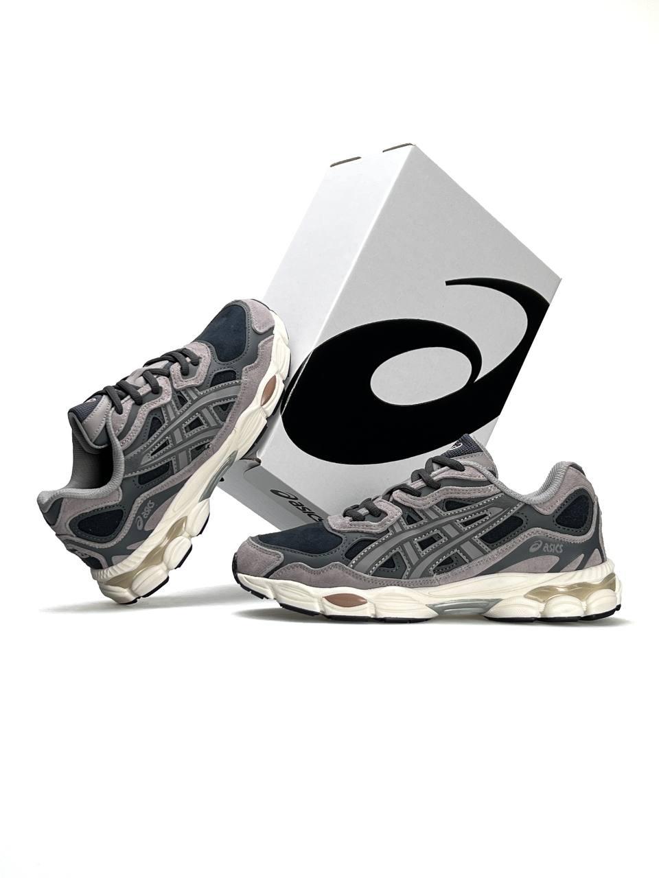 Чоловічі кросівки ASICS Gel-NYC Black Grey Beige, демісезонні кеди Асикс шкіра замша сірі. Чоловіче взуття