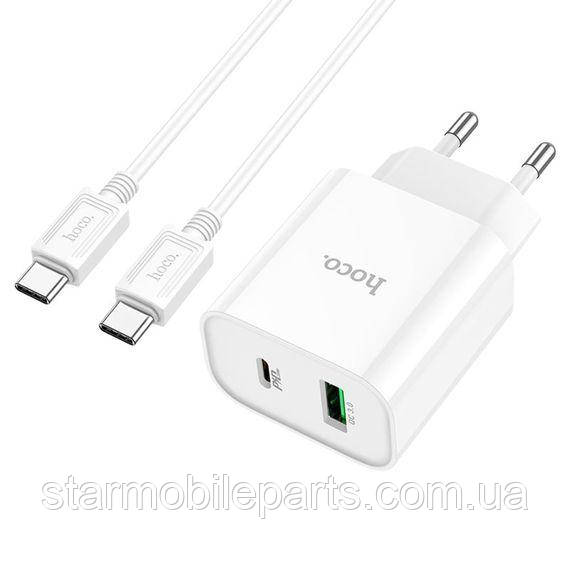 Мережевий зарядний пристрій Hoco C80A Plus USB/ Type-C QC PD білий + кабель Type-C to Type-C, фото 1