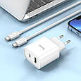 Мережевий зарядний пристрій Hoco C80A Plus USB/ Type-C QC PD білий + кабель Type-C to Type-C, фото 2