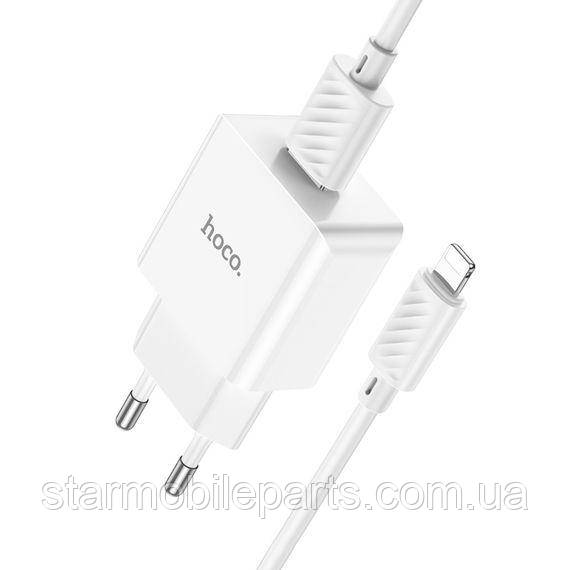 Мережевий зарядний пристрій Hoco C106A USB білий + кабель USB to Lightning, фото 1