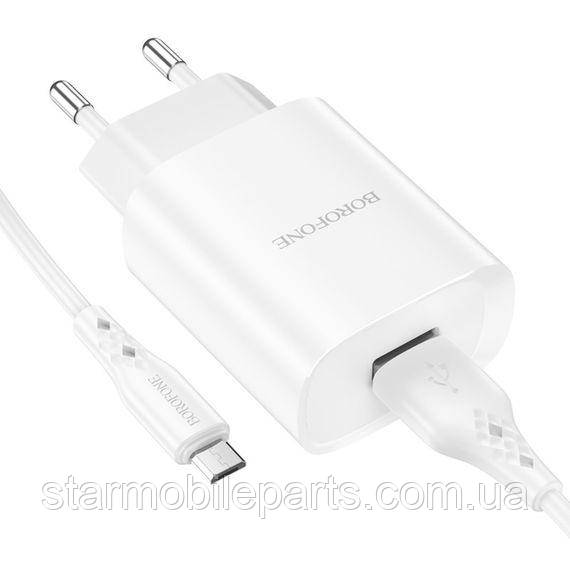 Мережевий зарядний пристрій Borofone BN1 USB білий + кабель USB to MicroUSB, фото 1