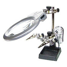 Тримач плат і паяльника MG16129-A з LED-підсвічуванням і подвійною лупою (велика лупа d=90 мм, 2x; мала лупа d=21, 6x)