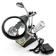 Тримач плат і паяльника MG16129-C з LED-підсвічуванням та набором луп (d=85 мм, 2x; d=32 мм, 3.5х; d=32 мм, 5x)