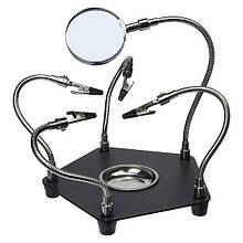 Тримач плат TE-806 із затискачами на гнучких ніжках (4 шт), металевим лотком та лінзою (d=62 мм, 3x)