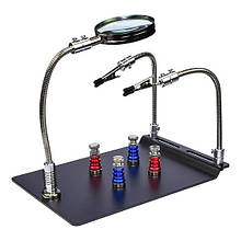 Тримач плат TE-804 із затискачами на гнучких ніжках (2 шт), магнітними фіксаторами (4 шт) та лінзою (d=62 мм, 3x)