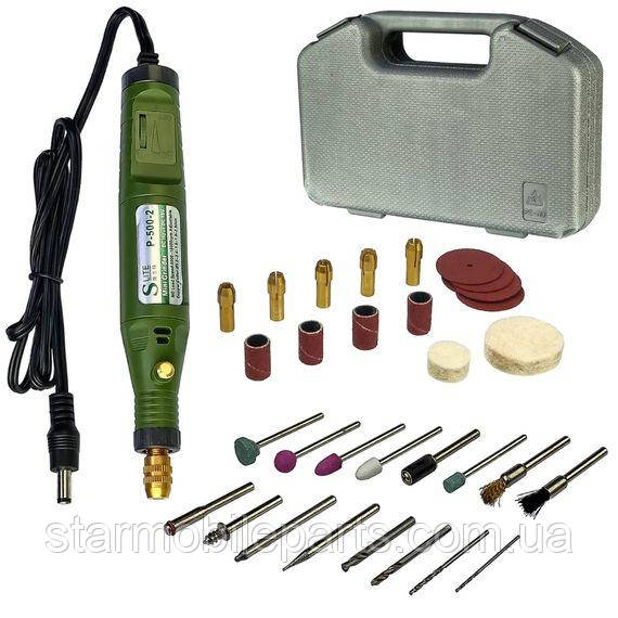 Бормашина в кейсі Slite P-500-2 Mini (набір насадок для гравіювання, шліфування, полірування, рег. крутного моменту, 18V 20W), фото 1