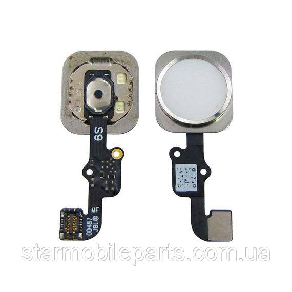 Шлейф для Apple iPhone 6S/ 6S Plus на кнопку HOME, з білою кнопкою і сріблястим обідком, фото 1