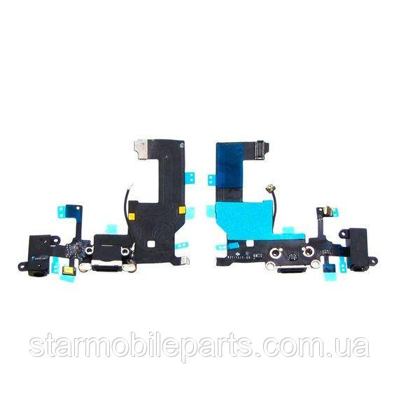 Шлейф для Apple iPhone 5 з чорним роз'ємом живлення, гарнітури, з мікрофоном, фото 1