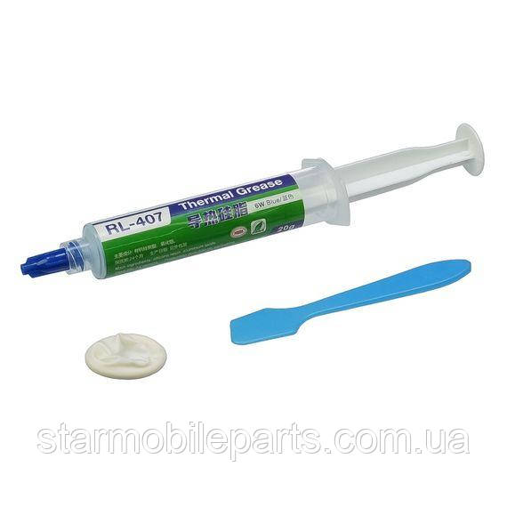 Термопаста силіконова Relife RL-407, 20 gr в шприці, синя, теплопровідність 6 W/ mK, фото 1