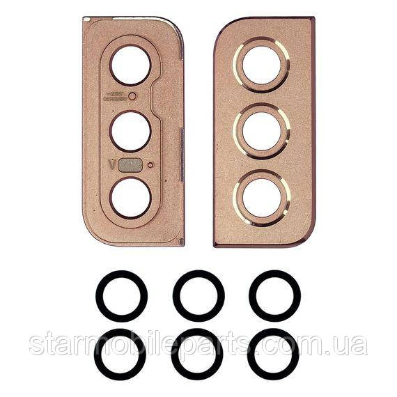 Скло камери для Samsung G991 Galaxy S21 (2021) (комплект 3 шт.) з рожевою рамкою, фото 1