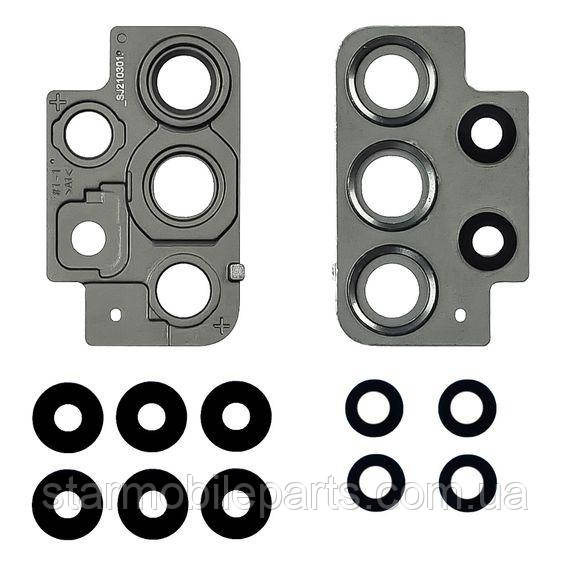 Скло камери для Samsung A525 Galaxy A52 (2021) (комплект 5 шт.) з сірою рамкою, фото 1