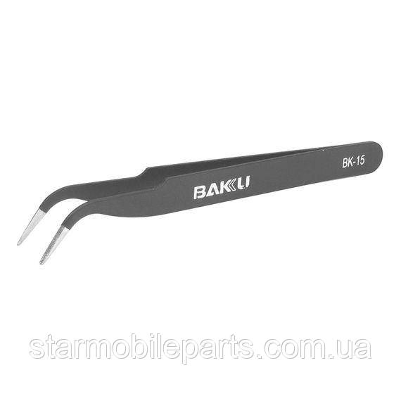 Пінцет вигнутий Baku BK-15 ESD з чорним антистатичним покриттям, фото 1