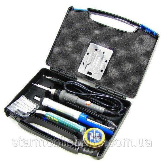 Паяльний набір в кейсі WEP 947-II (паяльник 60W, рег. t 200-450 гр C, жала 900M 6шт, інструменти та розхідники), фото 1