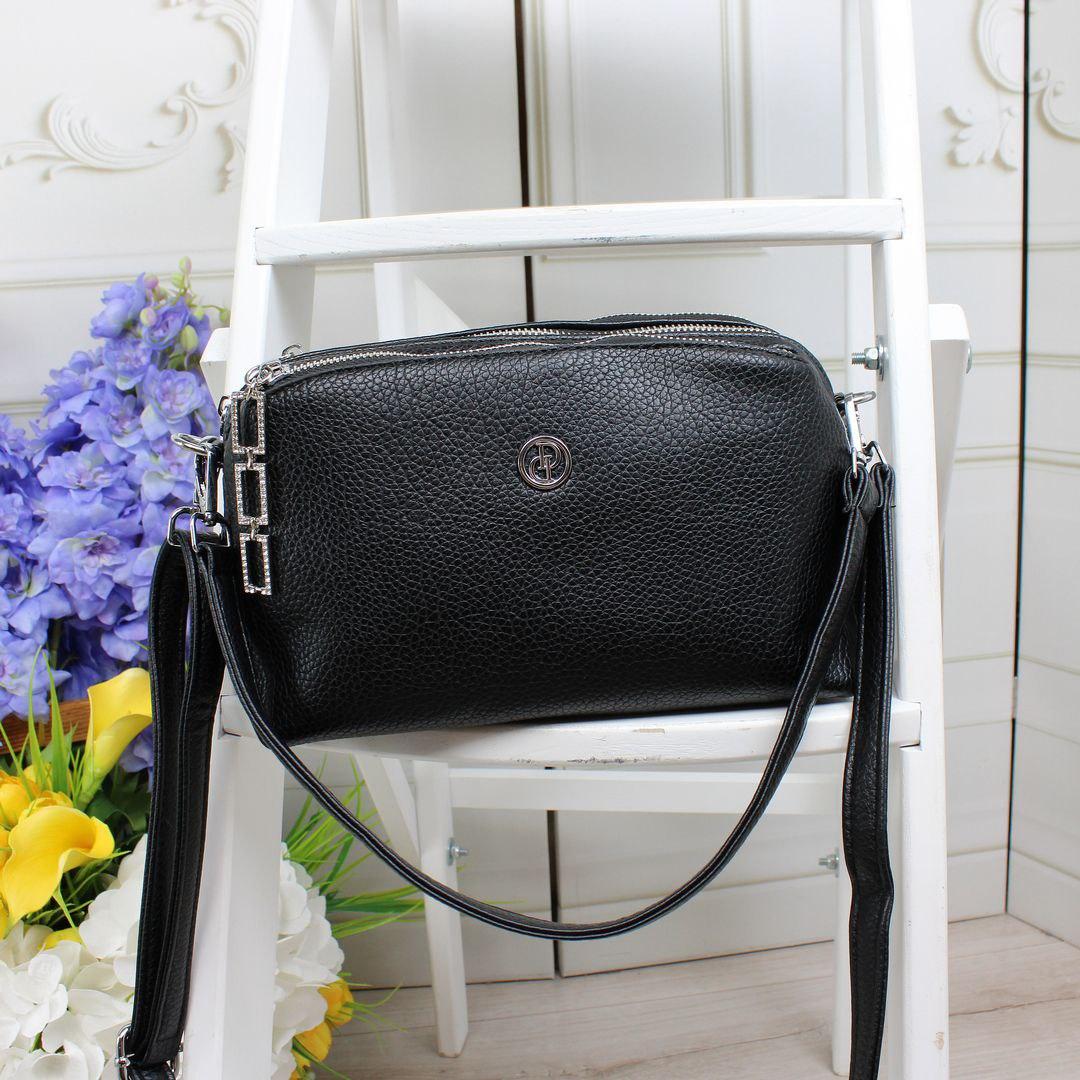 Жіноча сумка через плече кросбоді класична стильна чорна екошкіра