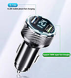 Автомобільне ЗУ з вольтметром для телефонів 2хUSB швидка зарядка QC3.0 з підсвічуванням, фото 2