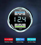 Автомобільне ЗУ з вольтметром для телефонів 2хUSB швидка зарядка QC3.0 з підсвічуванням, фото 4