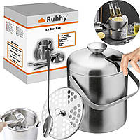 Відро для льоду з ложкою та щипцями Ruhhy 1.3 л, 20 х 14.5 см (21159)