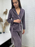 Велюровий домашній комплект з шалевим комірцем ( кімоно та штани) у кольорі капучино, фото 5