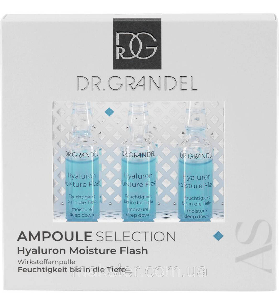 Ампули з мікрогіалуроном для миттєвого інтенсивного зволоження Dr. Grandel Hyaluron Moisture Flash, 3 х 3 мл
