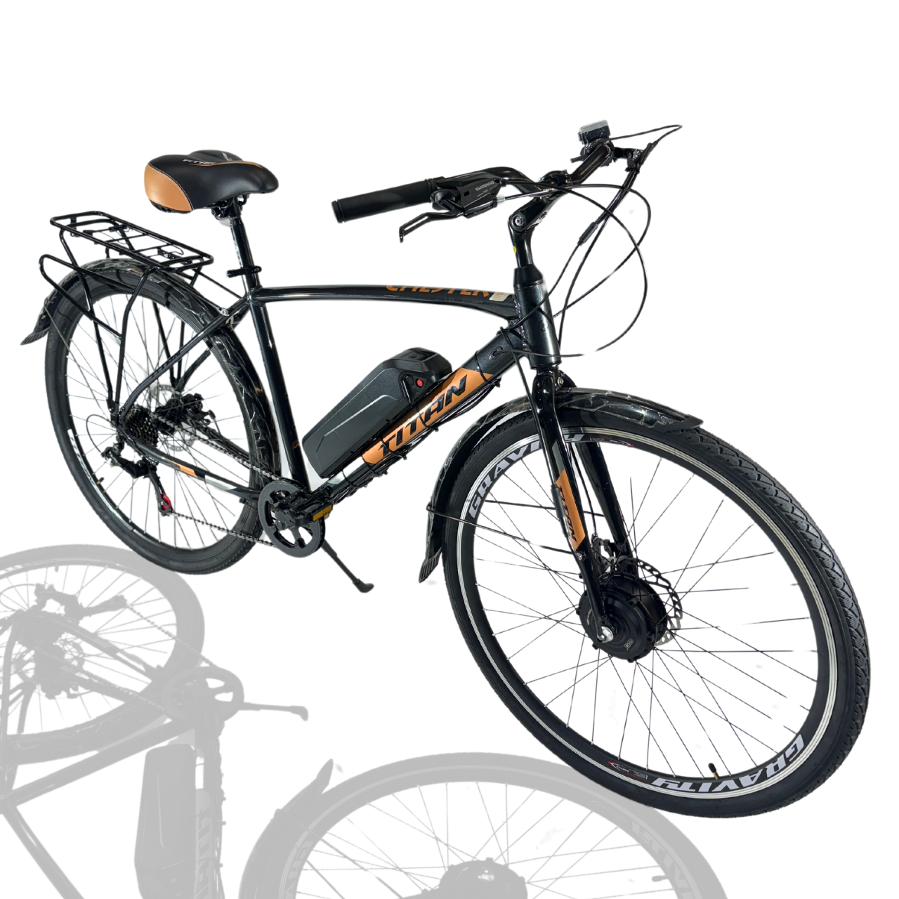 Електровелосипед E-Titan 28" Chester 36 В 350Вт 10 Ah/ Рама-19" до 40 км чорно-помаранчевий/ зріст 175-190 см+ індикаторна ручка