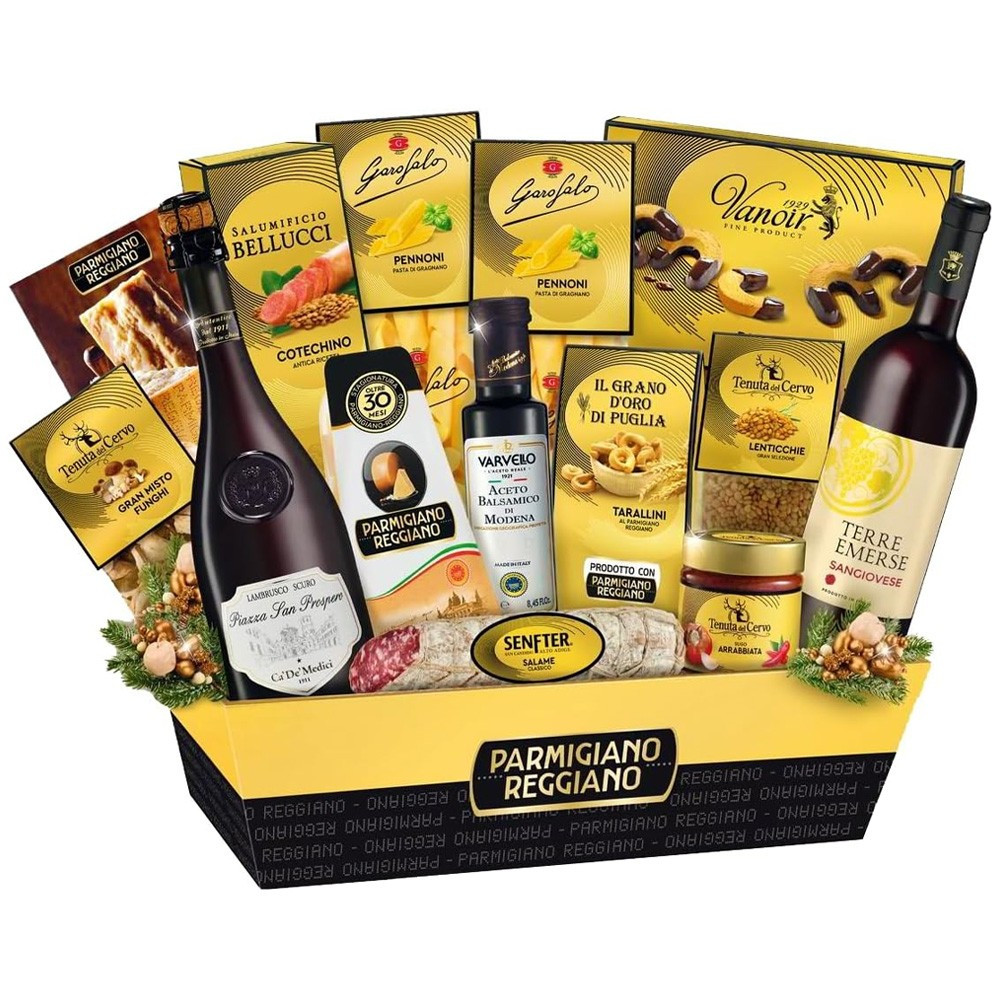 Різдвяний подарунковий набір Le Cadeau Cesto Gran Emilia Parmigiano Reggiano 15 компонентів