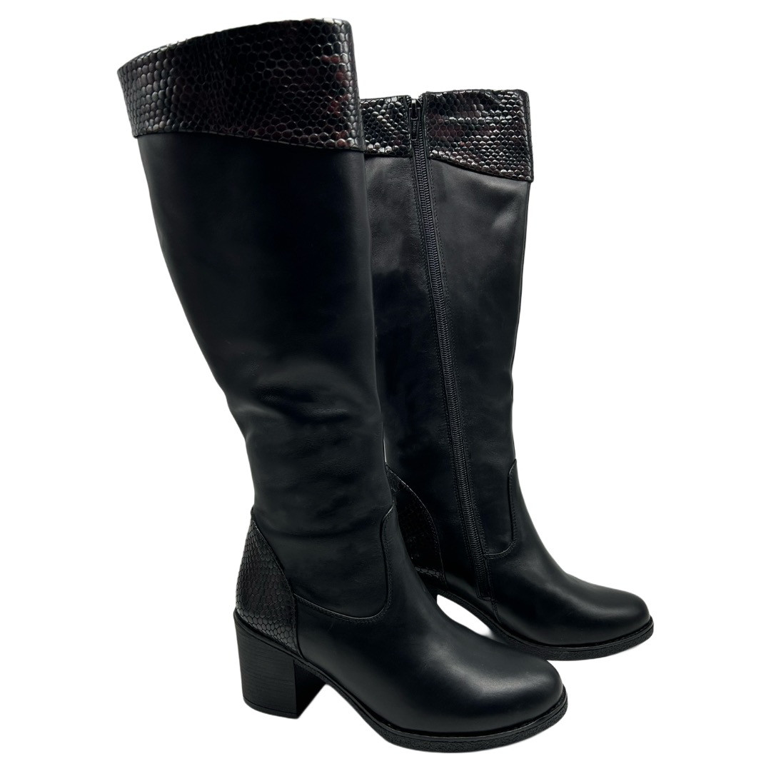 Чоботи жіночі зимові з натуральної шкіри чорного кольору на підборах «Style Shoes»., фото 1