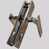 Ручка на планці для вхідних дверей до замку Мотор Січ 72 мм золота бронза