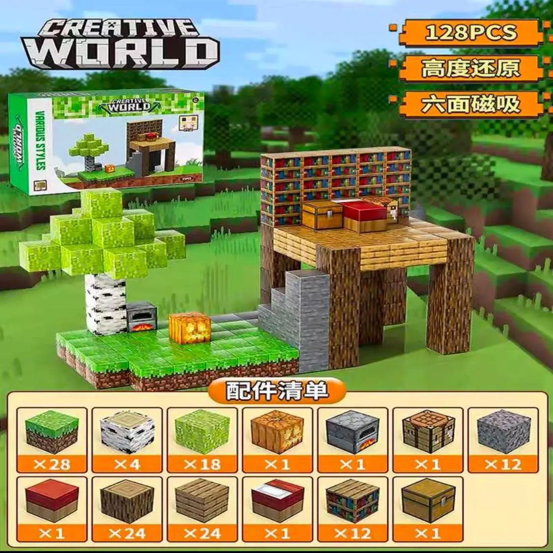 Конструктор магнітний Майнкрафт, Creative World, 128 дет., JM 806