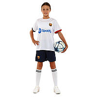 Форма футбольная детская бело-синяя с символикой клуба BARCELONA гостевая 2024 M 135-145 см Zelart CO-7182