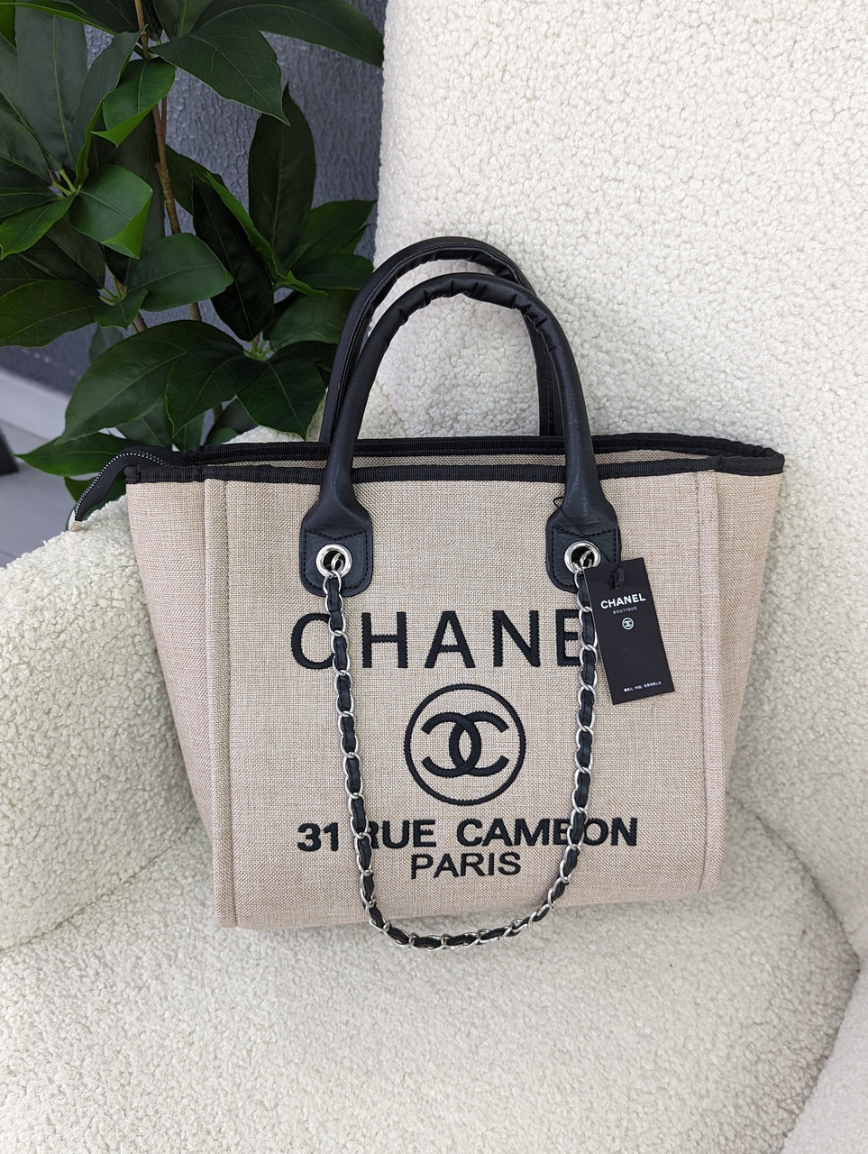 Сумка жіноча шопер Chanel Deauville Шанель бежевий класичний, фото 1