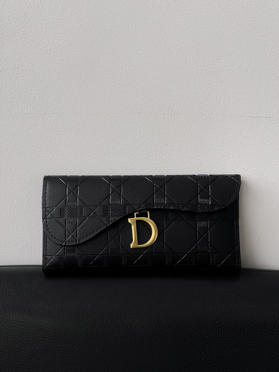 Жіночий гаманець Christian Dior чорний із буквою подвійний Діор, фото 1